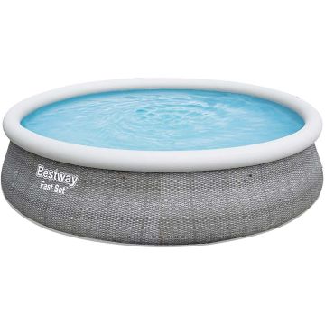 Bestway Piscina Fuori Terra tonda effetto rattan 396x84 cm + Pompa Filtro Bestway Grigio 15%