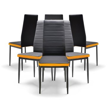 Atene - Set di 6 sedie con schienale alto in letherette, stile moderno, dettagli di colore Frankystar 
