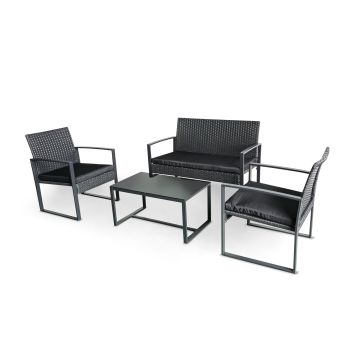 Acqua Chiara - Set salotto da esterno in metallo e polyrattan con tavolino in vetro Frankystar Nero