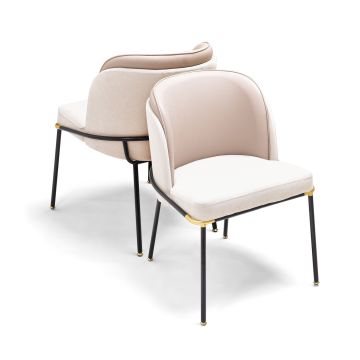 Thun - Set di 2 poltroncine di design in metallo, seduta in tessuto e schienale in letherette Frankystar Beige