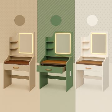 Afrodite - Toeletta Trucco con Luce LED Cassetto 3 Ripiani e Prese Postazione Make Up in Legno Frankystar 