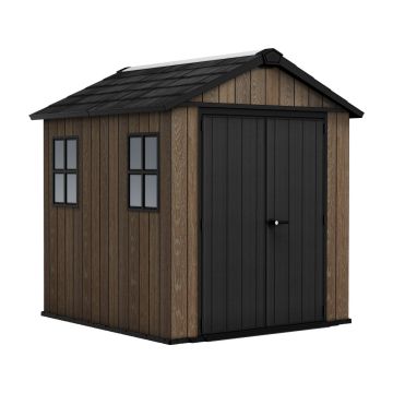 Apex 757/775 - Casetta da Giardino 223,8x246x230 cm 2 Ante per deposito attrezzi finitura effetto legno Evotech+ in Resina Marrone e Nero Keter Marrone
