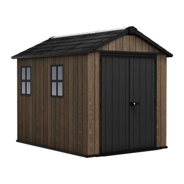 Apex 759/975- Casetta da Giardino 287x246x230 cm  2 Ante per deposito attrezzi finitura effetto legno Evotech+ in Resina Marrone e Nero Keter Marrone