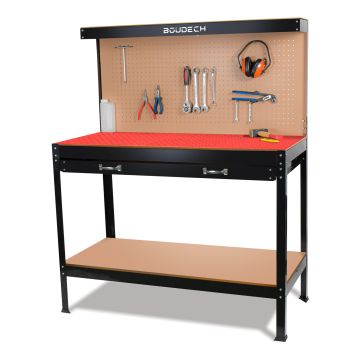 Fixby - Banco da lavoro con piano 120x60cm, parete forata e cassetto portautensili Boudech Multicolore