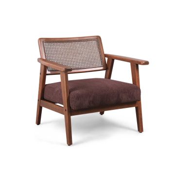 Boca - Poltrona in legno massello di Parawood con innesti in polyrattan e seduta in velluto a coste Frankystar Tronco