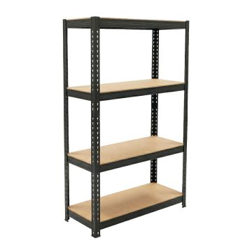 Brace 75 - Scaffale in metallo 150x73x30 cm 4 ripiani carico max 700 Kg Scaffalatura per Garage in Metallo e MDF Nero Boudech Nero