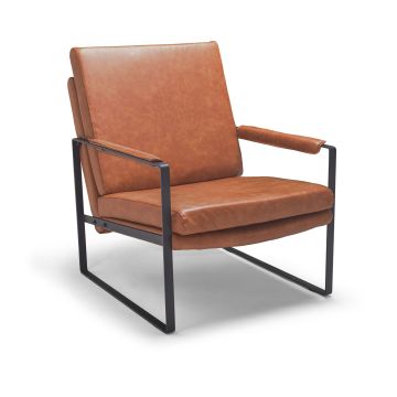 BRADFORD - Poltrona design retrò in leatherette cuoio Frankystar Marrone-rosso