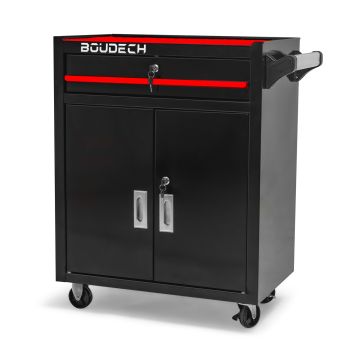 Buddy - Carrello da officina a due ante con cassetto e serratura, armadietto da garage con ruote autobloccanti // Prodotto ricondizionato Boudech Rosso