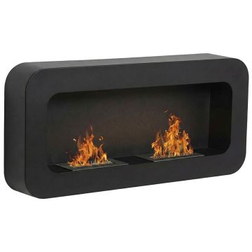 Flavia - Camino a Bioetanolo da Parete 100x46x16 cm con 2 Bruciatori 3 Litri Nero Frankystar Nero