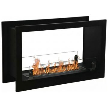 Massenzio - Camino a Bioetanolo da Incasso Bifacciale 90x55x30 cm con Bruciatore 2,3 Litri  Nero Frankystar Nero