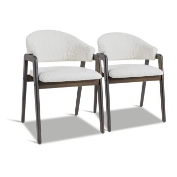 Canberra Bouclè - Coppia di 2 poltroncine in legno massello di Parawood e tessuto bouclè antimacchia Frankystar Bianco antico