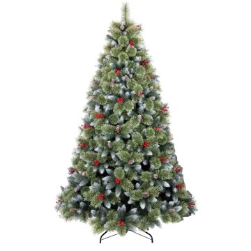Cortina - Albero di Natale Innevato in PVC e PP con Pigne e Bacche Ø121x210H, 1348 Punte Frankystar Verde