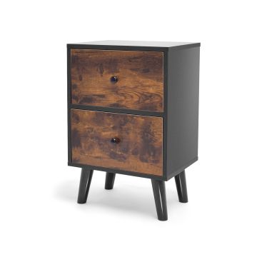 Rocco - Comodino in stile industriale con 2 cassetti Frankystar Ebano