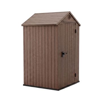 Darwin 4x4- Casetta da Giardino 125,8x205x117 cm 1 Anta per deposito attrezzi finitura effetto legno Evotech+ in Resina Marrone Keter Marrone