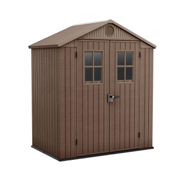 Darwin 6x4 - Casetta da Giardino 190x221x122 cm 2 Ante per deposito attrezzi finitura effetto legno Evotech+ in Resina Marrone Keter Marrone