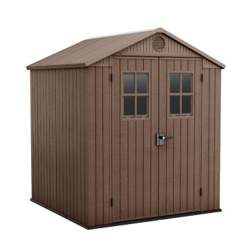 Darwin 6x6 - Casetta da Giardino 190x221x183 cm 2 Ante per deposito attrezzi finitura effetto legno Evotech+ in Resina Marrone Keter Marrone