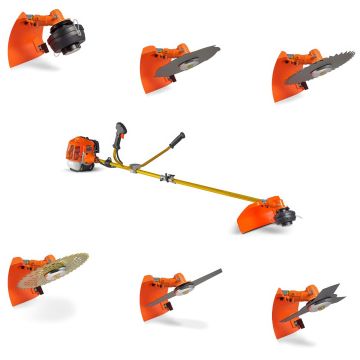 Airus 620 - Decespugliatore Multifunzione a scoppio 6 in 1 Motore 2 Tempi con 3 Dischi 2 Lame e Tesina batti e vai Boudech Arancione