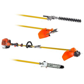 Monster 620 - Decespugliatore Multifunzione a scoppio 4 in 1 Motore 2 Tempi con Disco 3T Tesina batti e vai Svettatoio e Tagliasiepe Boudech Arancione
