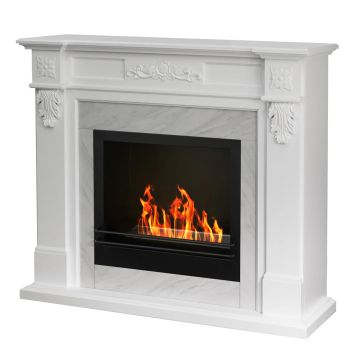 Truman - Camino a bioetanolo da terra effetto marmo 121x38xH108 cm Divina Fire Bianco