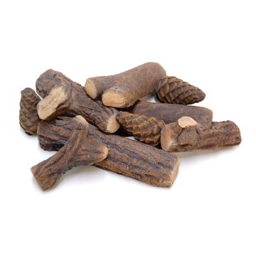 Set decorativo in ceramica per caminetti, riproduzione legna e pigne Divina Fire Marrone