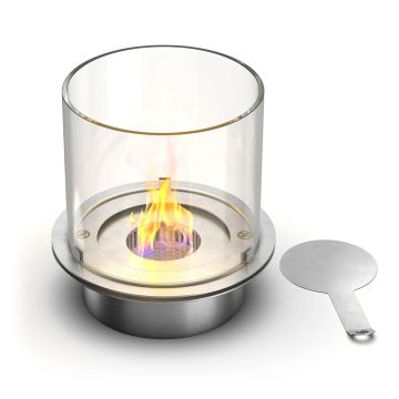 Bruciatore a bioetanolo per camino 3 L, in acciaio inox e vetro temperato ø30 cm Divina Fire Argento