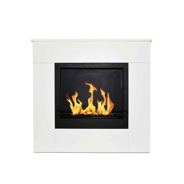 Michelangelo - Camino a bioetanolo da terra in legno 96x36xH90 cm Divina Fire Bianco