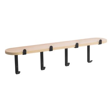 Ebisa - Appendiabiti da parete con 4 ganci in metallo e mensola in legno da 70x13 cm Frankystar Nero