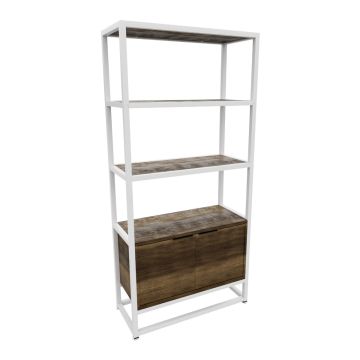Edo - Scaffale Libreria a Muro 76x162,5x33,5 cm 3 Ripiani con Mobiletto 2 Ante in Legno Oak Struttura in Metallo Bianco Frankystar Albero Della Canfora