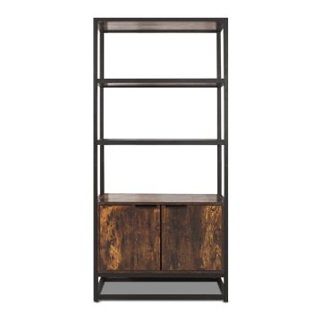 Edo - Scaffale Libreria a Muro 76x162,5x33,5 cm 3 Ripiani con Mobiletto 2 Ante in Legno Struttura in Metallo Nero Frankystar 