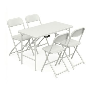 Essence + Purity - Set tavolo e 4 sedie pieghevoli da giardino terrazzo per campeggio picnic feste in resina bianco  Bianco