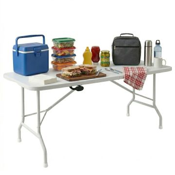 Essence - Tavolo da giardino pieghevole 180x74x70 cm da campeggio picnic portatile in resina bianco Frankystar Bianco