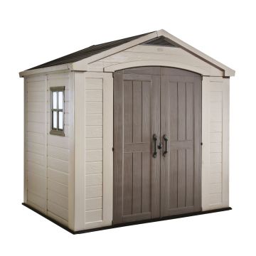 Factor 8x6  - Casetta da Giardino 256,50x243x182 cm 2 Ante per deposito attrezzi finitura effetto legno  in Resina Beige Keter Beige