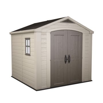 Factor 8x8  - Casetta da Giardino 256,50x243x255 cm 2 Ante per deposito attrezzi finitura effetto legno  in Resina Beige Keter Beige