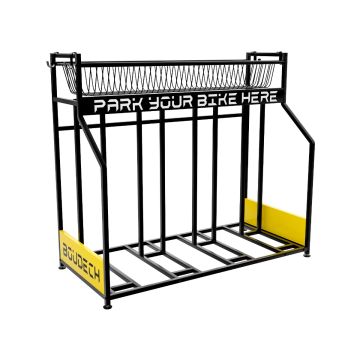 Parkade - Rastrelliera Portabici 4 Posti a Pavimento da Garage con Cesta Portaoggetti e 4 Ganci in Metallo Nero Boudech Nero
