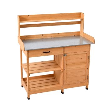 Gröunden - Tavolo da Lavoro per Giardinaggio 102x125x41,4 cm con Ripiano in Metallo e Armadietto in Legno massello Frankystar Nero