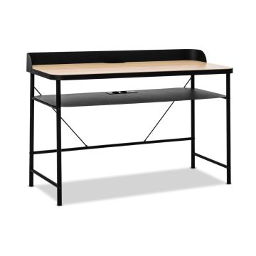 Hariyang - Scrivania in metallo con ripiano in legno 120x50 cm dotata di 2 prese shuko e 2 porte USB Frankystar Nero