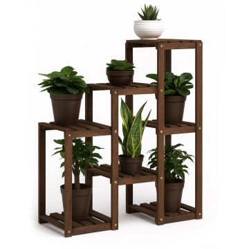Hinoki - Scaffale per Piante Fioriera 80x82x25 cm Porta Vasi da Interno 7 Ripiani in Legno di Abete Frankystar Marrone
