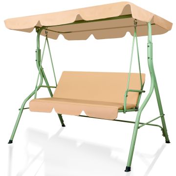 Hulaop - Dondolo 3 Posti da Giardino con Cuscino Imbottito e Tettuccio Parasole in Acciaio e Poliestere Beige Frankystar Beige-oliva chiaro