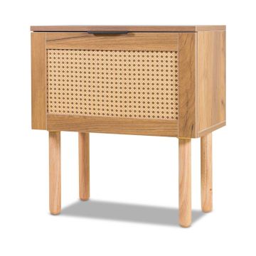 Ikki - Comodino in legno con inserti in rattan, 1 cassetto Frankystar Pino
