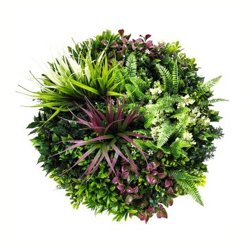 Iris - Quadro vegetale rotondo Ø50 cm con foglie e fiori in PE cornice in alluminio nera Frankystar Verde