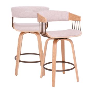 Colonia - Set 2 Sgabelli Imbottiti 49,5x92x37,5 cm Seduta Girevole in Legno Plywood e Tessuto Beige Frankystar Beige