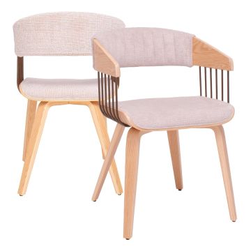 Brema - Set 2 Sedie Imbottiti 51x78x42,5 cm in Legno di Plywood e Tessuto Beige Frankystar Beige
