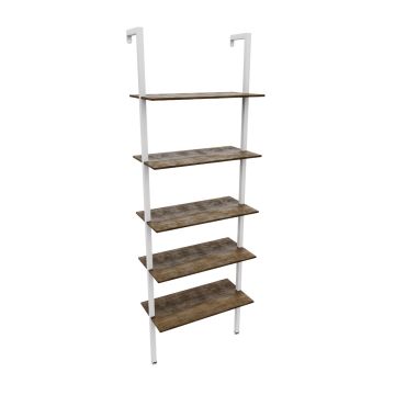 Komo - Scaffale Libreria a Muro 60x185x30 cm 5 Ripiani in Legno Oak Struttura in Metallo Bianco Frankystar Albero Della Canfora