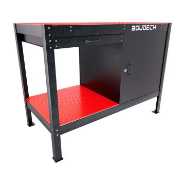 Manny - Banco da Lavoro 120x60 cm con Cassetto 1 Anta e 1 Ripiano in Metallo Nero Boudech Nero