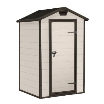 Manor 4x3 - Casetta da Giardino 129x196x103 cm 1 Anta per deposito attrezzi finitura effetto legno graffiato  in Resina Beige Keter Beige