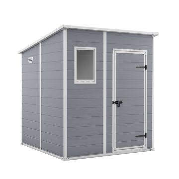 Manor Pent 6x6 - Casetta da Giardino 183,50x200x185 cm 1 Anta per deposito attrezzi finitura effetto legno graffiato in Resina Grigio Keter Grigio 50%