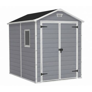 Manor 6x8 - Casetta da Giardino 185,80x227x236,80 cm 2 Ante per deposito attrezzi finitura effetto legno graffiato in Resina Grigio Keter Grigio 50%