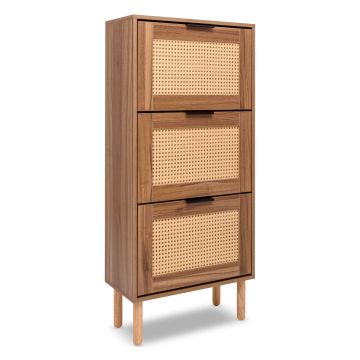 Mariachi - Scarpiera a 3 ripiani in legno con inserti in rattan Frankystar Pino