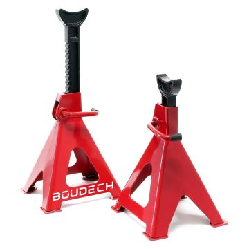 Muscleman - Set 2 Cavalletti per Auto Portata 3000 kg Regolabile in Altezza 28-42 cm Supporto in Acciaio Rosso Boudech Rosso