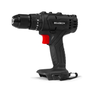 Nelton 20 - Trapano avvitatore a percussione a batteria Alfa Line, con 18 regolazioni e mandrino metallico 10mm Boudech Nero